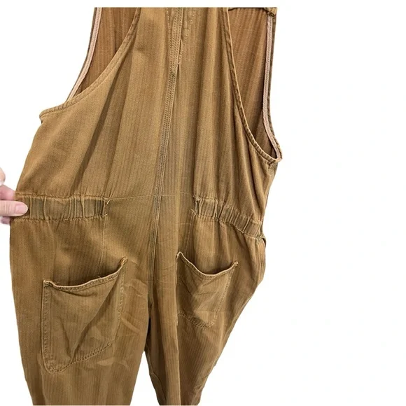 FREE PEOPLE Hunter Denim Slouchy Overalls In Khaki Over-Dye